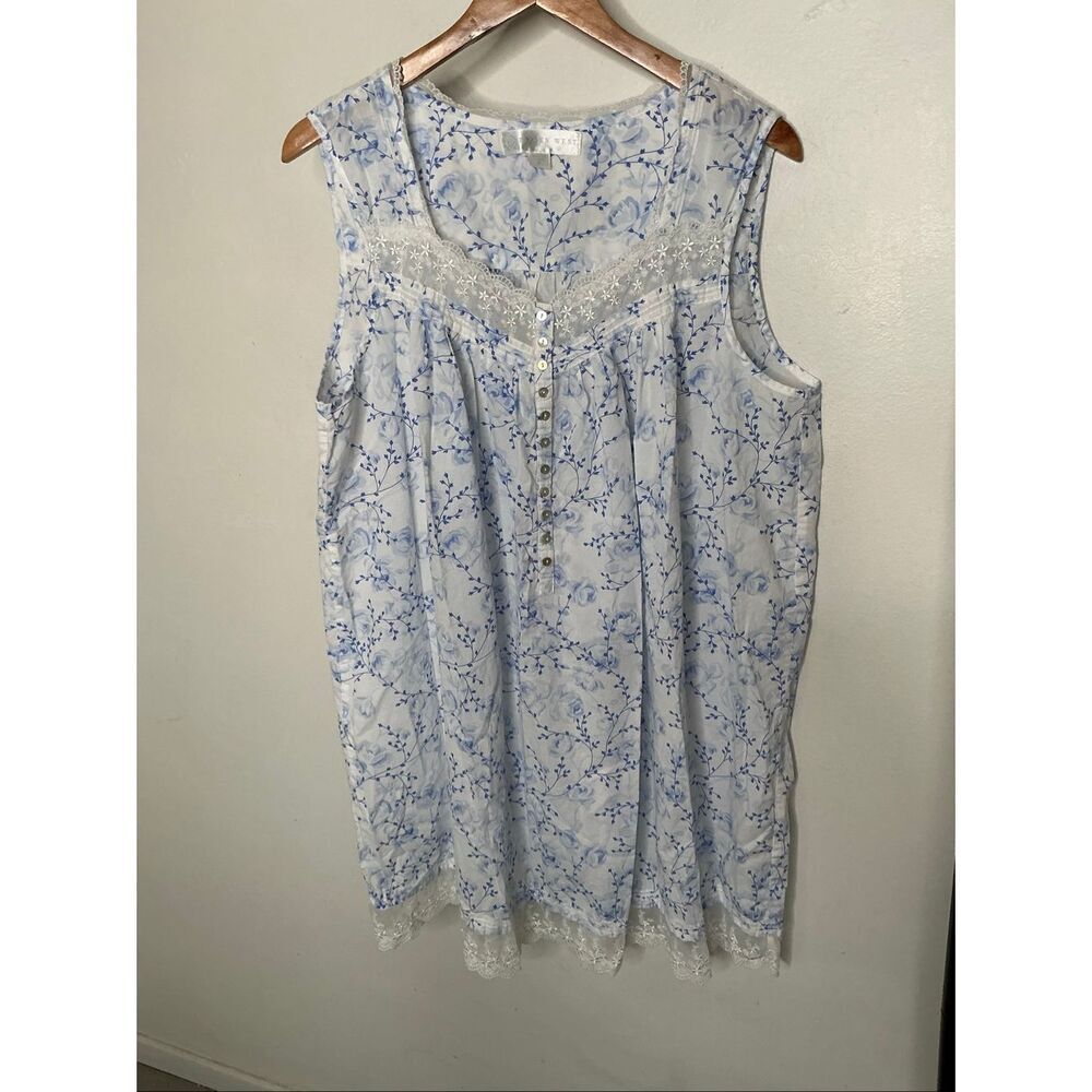 Eileen West Floral Lace Short Nightgown | White and Blue in XL